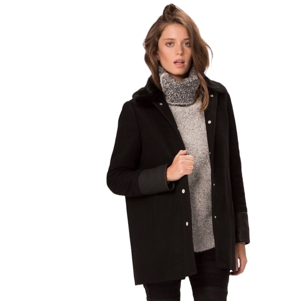 Minimalist Maje Black Wool Cashmere Coat